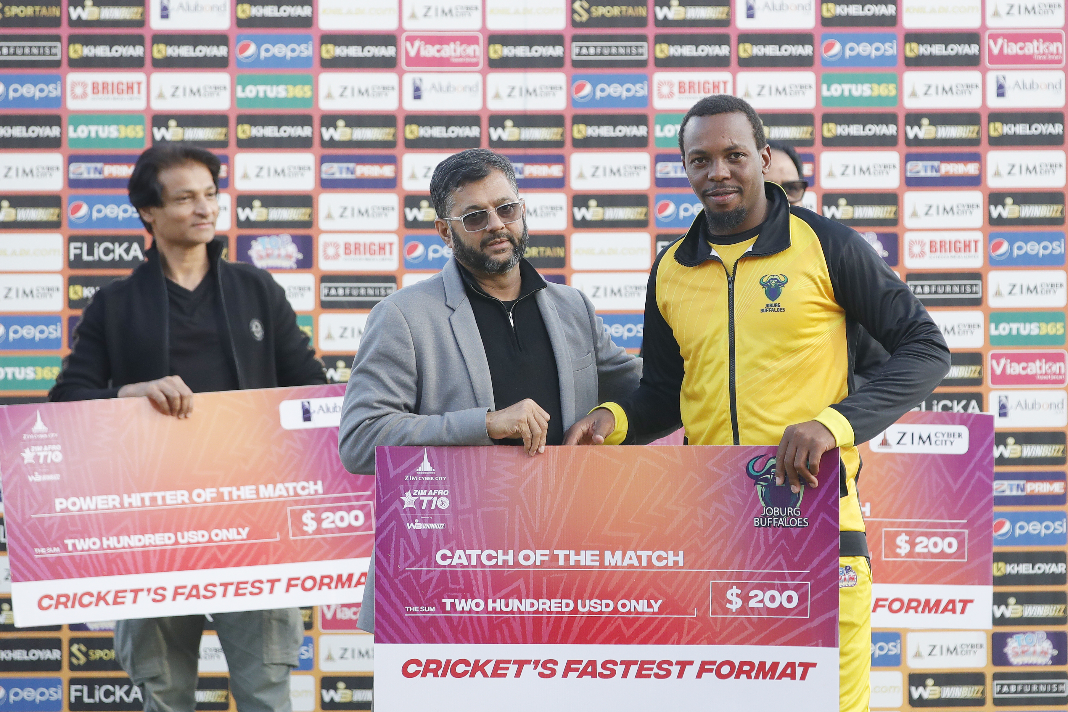 Welington of Harare Hurricanes with Catch of the Match Award during match 21 1st Qualifier of the Zim Afro T10 League between the Durban Qalandars and the Joburg Buffaloes at the Harare Sports Club in the Zimbabwe on the 28th July 2023Photo by Saikat Das / ACEIMAGES for Zim Afro T10