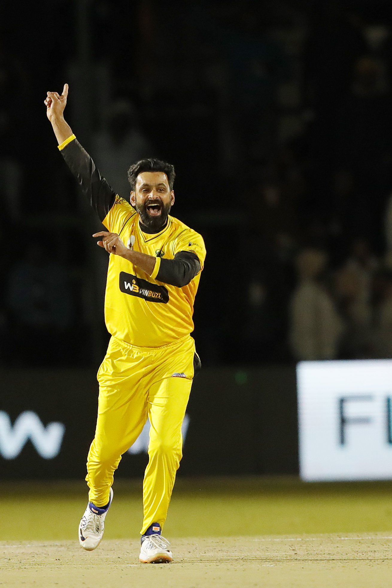 Mohamed Hafeez (c) of Johannesburg Buffaloes celebrating the wicket during match 3 of the Zim Afro T10 League between the Johannesburg Buffaloes and the Bulawayo Braves held at the Harare Sports Club in the Zimbabwe on the 21st July 2023Photo by Saikat Das / ACEIMAGES for Zim Afro T10