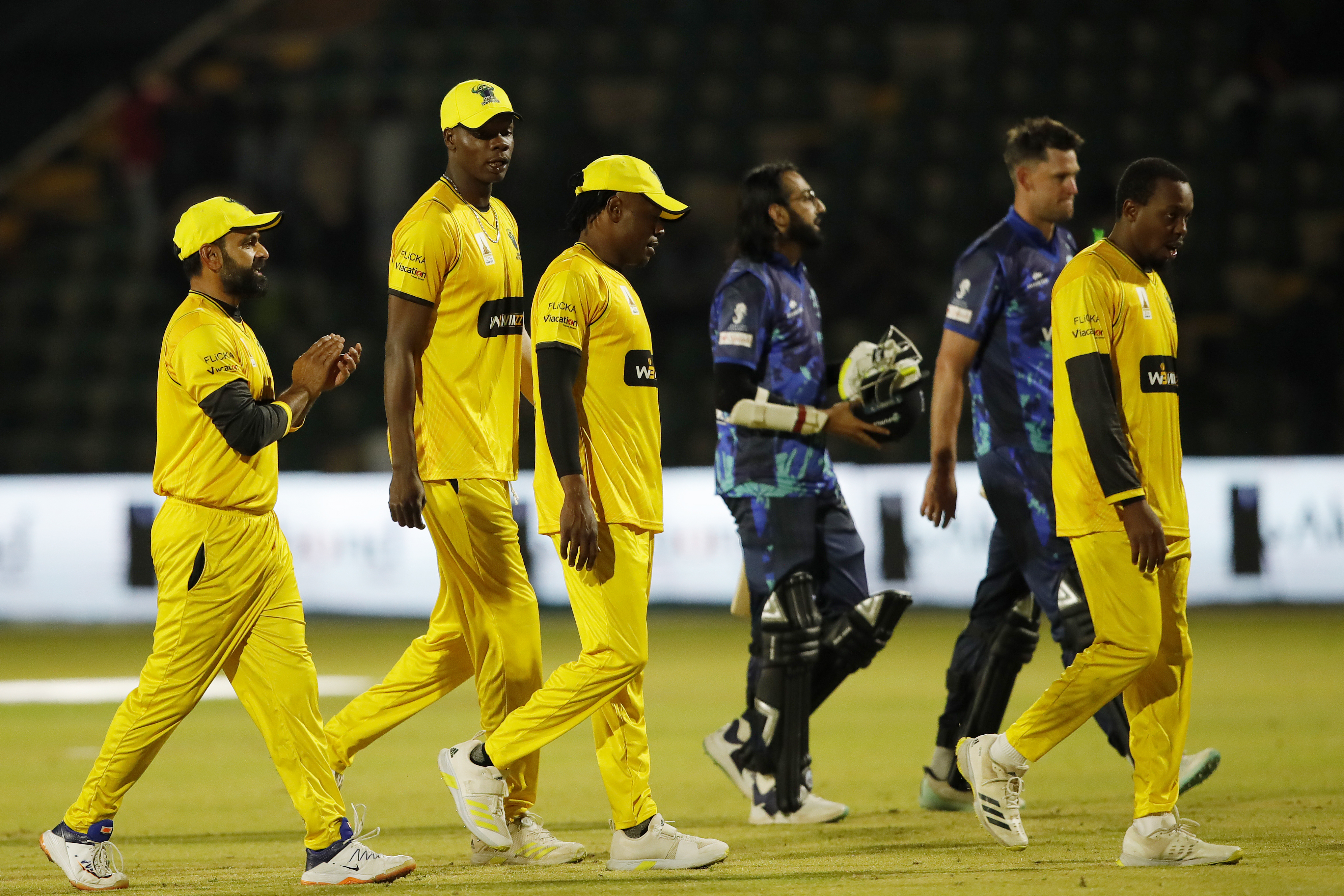 Johannesburg Buffaloes celebrating win during match 3 of the Zim Afro T10 League between the Johannesburg Buffaloes and the Bulawayo Braves held at the Harare Sports Club in the Zimbabwe on the 21st July 2023Photo by Saikat Das / ACEIMAGES for Zim Afro T10