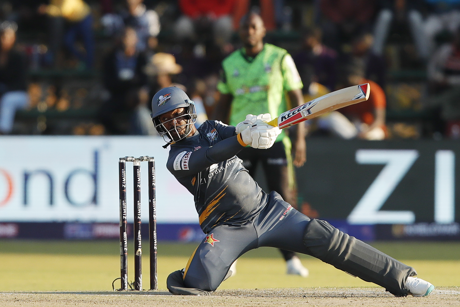 Regis Chakabva of Harare Hurricanes hitting a four during match 7 of the Zim Afro T10 League between the Durban Qalandars and the Harare Hurricanes held at the Harare Sports Club in the Zimbabwe on the 23rd July 2023Photo by Saikat Das / ACEIMAGES for Zim Afro T10