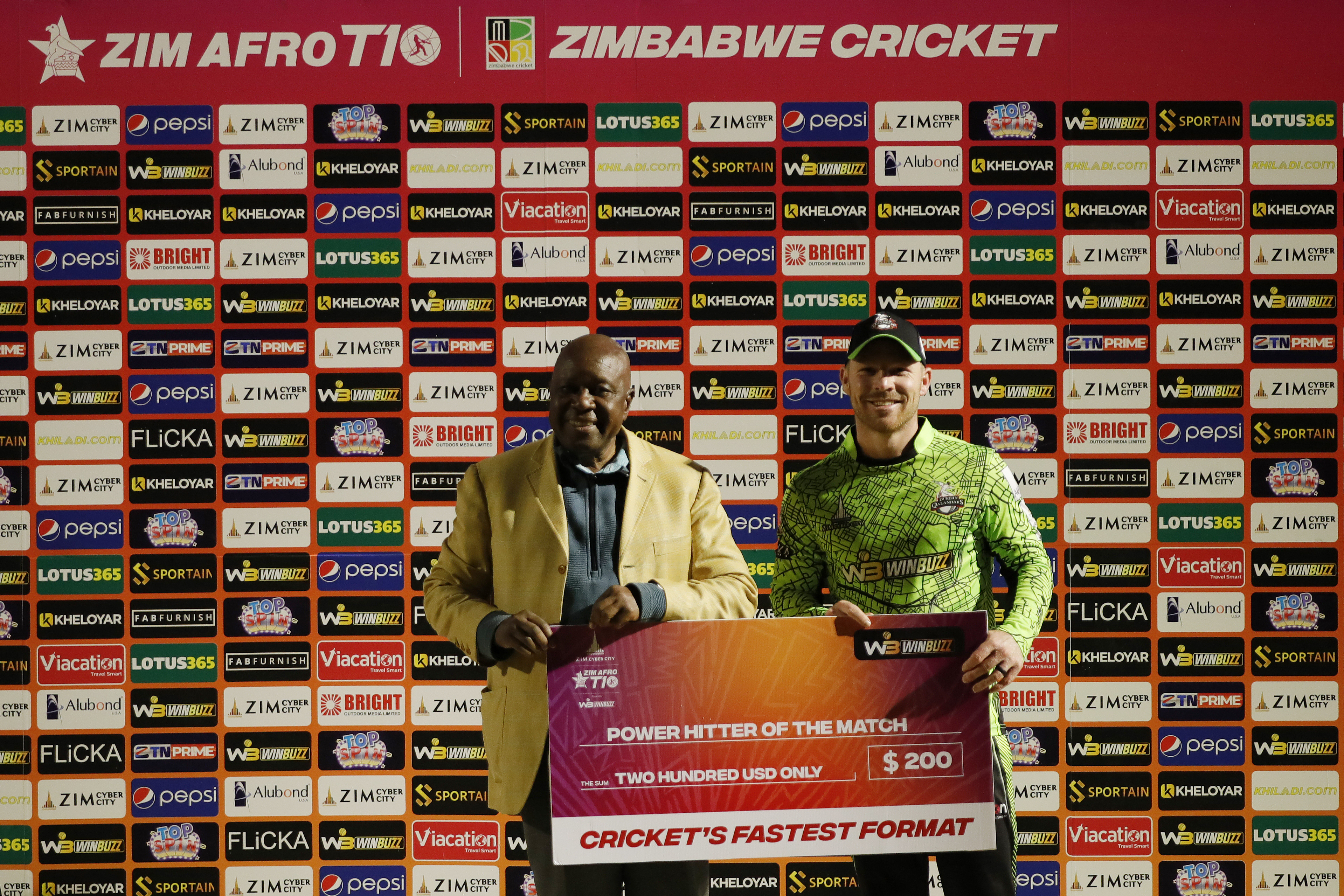 Tim Sifert of Durban Qalandars with Power Hitter of the Match award during match 9 of the Zim Afro T10 League between the Bulawayo Braves and the Durban Qalandars held at the Harare Sports Club in the Zimbabwe on the 23rd July 2023Photo by Saikat Das / ACEIMAGES for Zim Afro T10/