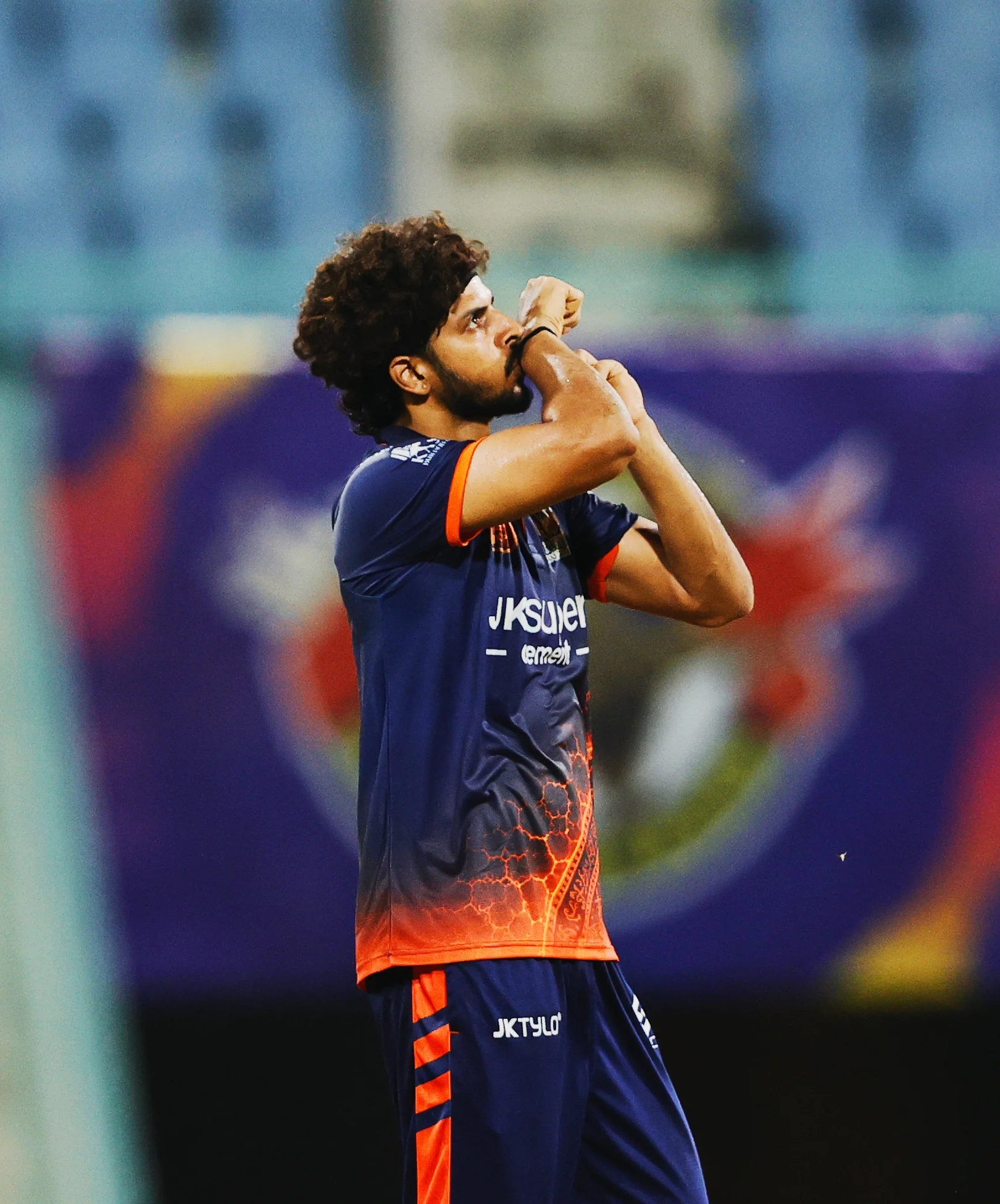 Atall Bihari Rai of Kashi Rudras celebrating the wicket during the UPT20 League 2026 Season 4 opening clash between Kashi Rudras and defending champions Meerut Mavericks at Bharat Ratna Shri Atal Bihari Vajpayee Ekana Cricket Stadium, Lucknow, Uttar Pradesh, India, intense evening T20 action lights up Match 1 of the tournament.Photos by: s Saikat Das / aceimages.in for UPT20