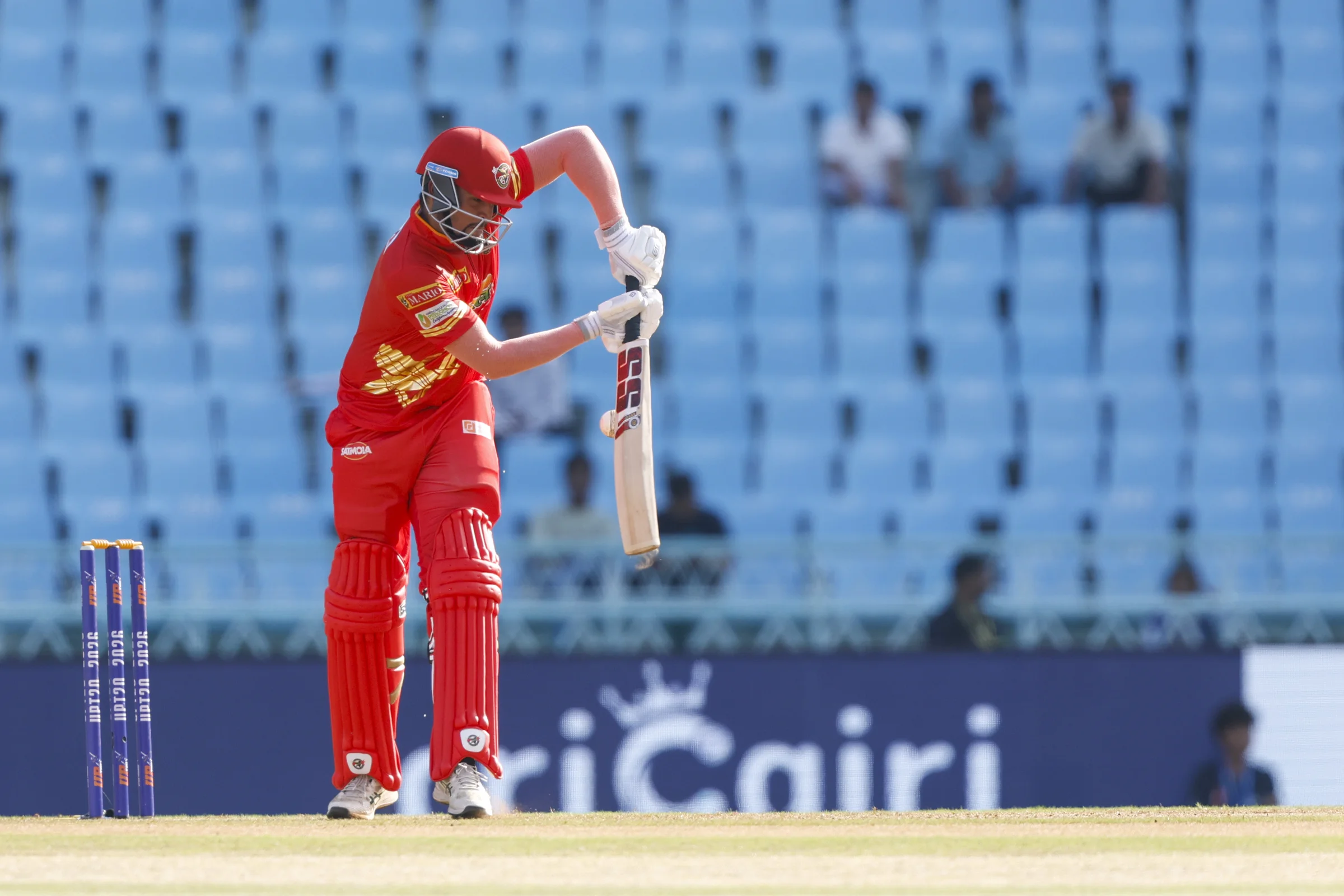 Yashovardhan Singh of Kanpur Superstars play a shot during the UPT20 League Season 4 afternoon fixture on 15 August 2026 at Bharat Ratna Shri Atal Bihari Vajpayee Ekana Cricket Stadium, Lucknow, Uttar Pradesh, India, Noida Kings take on Kanpur Superstars in Match 2 as the tournament continues with high‑intensity T20 action.Photos by: Arjun Singh / aceimages.in for UPT20