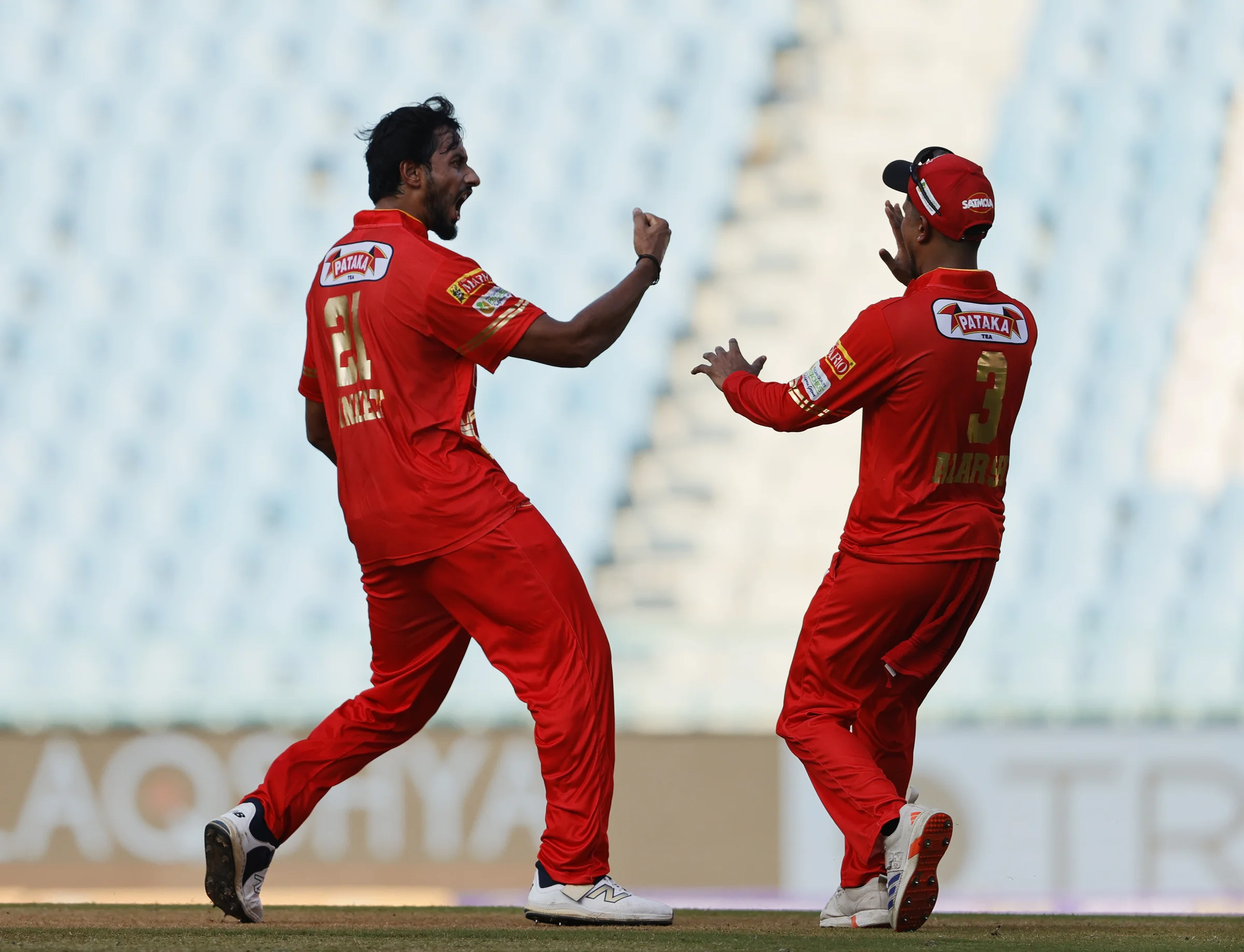 Vineet Panwar of Kanpur Superstars celebrating the wicket of Anivesh Chaudhary of Noida Kings during the UPT20 League Season 4 afternoon fixture on 15 August 2026 at Bharat Ratna Shri Atal Bihari Vajpayee Ekana Cricket Stadium, Lucknow, Uttar Pradesh, India, Noida Kings take on Kanpur Superstars in Match 2 as the tournament continues with high‑intensity T20 action.Photos by: s Saikat Das / aceimages.in for UPT20