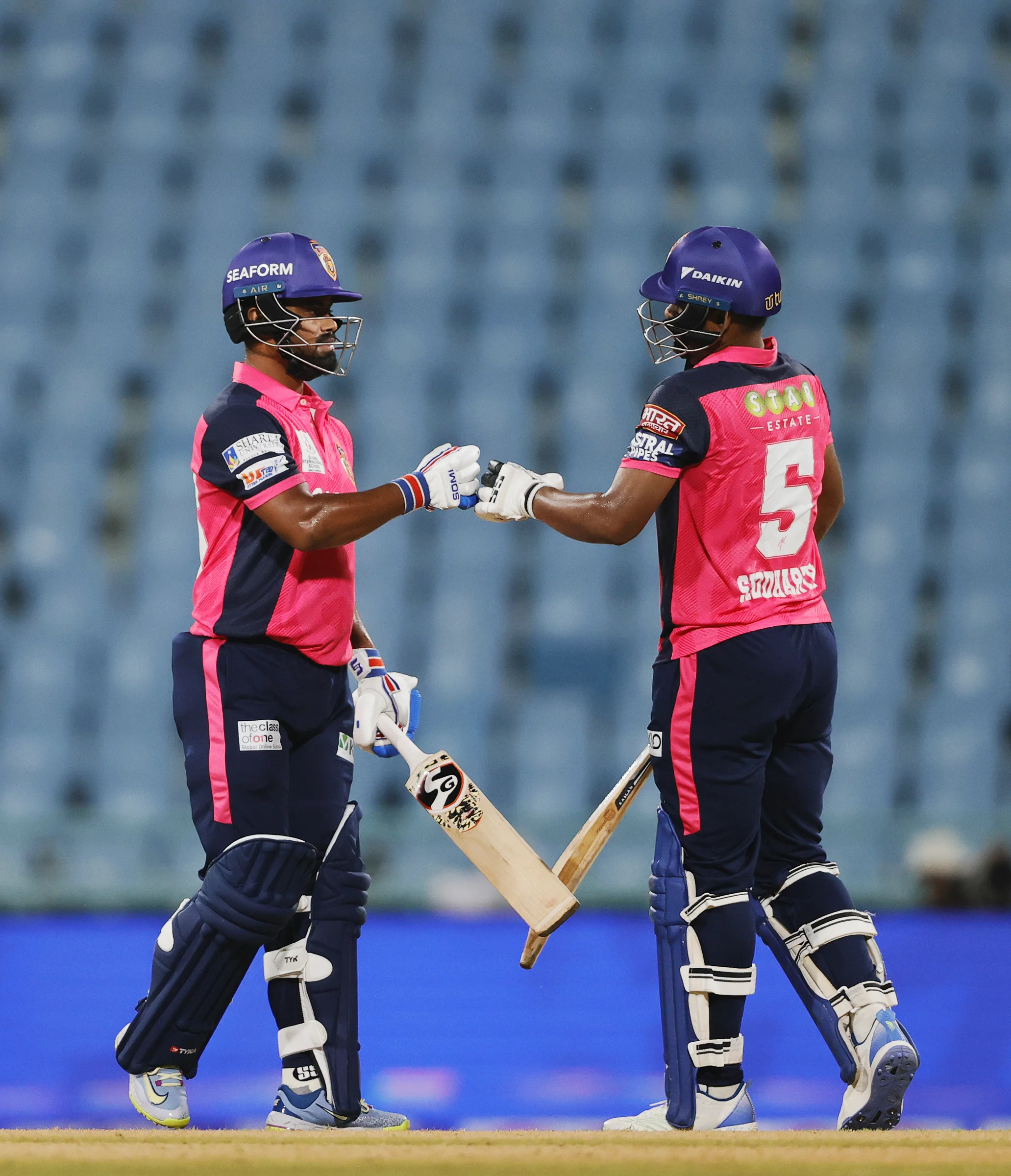 Siddharth Yadav of Gaur Gorakhpur Lions and Nishant Kushwaha of Gaur Gorakhpur Lions during the UPT20 League Season 4 night clash on 16 August 2026 at Bharat Ratna Shri Atal Bihari Vajpayee Ekana Cricket Stadium, Lucknow, Uttar Pradesh, India, Gaur Gorakhpur Lions take on defending champions Meerut Mavericks in Match 5 under lights as Purvanchal’s pride meets Meerut’s grit in a high‑intensity T20 battle.Photos by: s Saikat Das / aceimages.in for UPT20