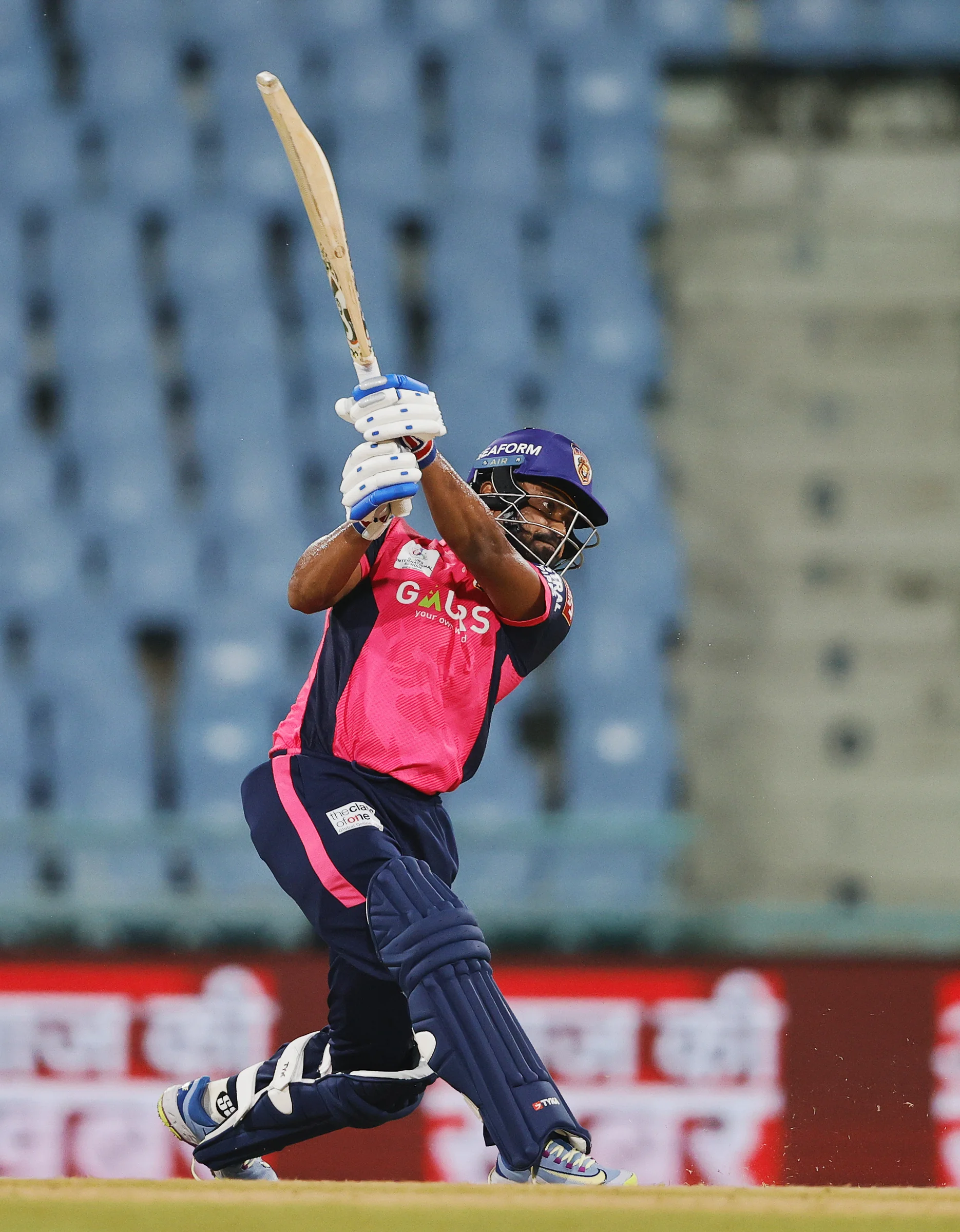Nishant Kushwaha of Gaur Gorakhpur Lions hitting a over boundary during the UPT20 League Season 4 night clash on 16 August 2026 at Bharat Ratna Shri Atal Bihari Vajpayee Ekana Cricket Stadium, Lucknow, Uttar Pradesh, India, Gaur Gorakhpur Lions take on defending champions Meerut Mavericks in Match 5 under lights as Purvanchal’s pride meets Meerut’s grit in a high‑intensity T20 battle.Photos by: s Saikat Das / aceimages.in for UPT20